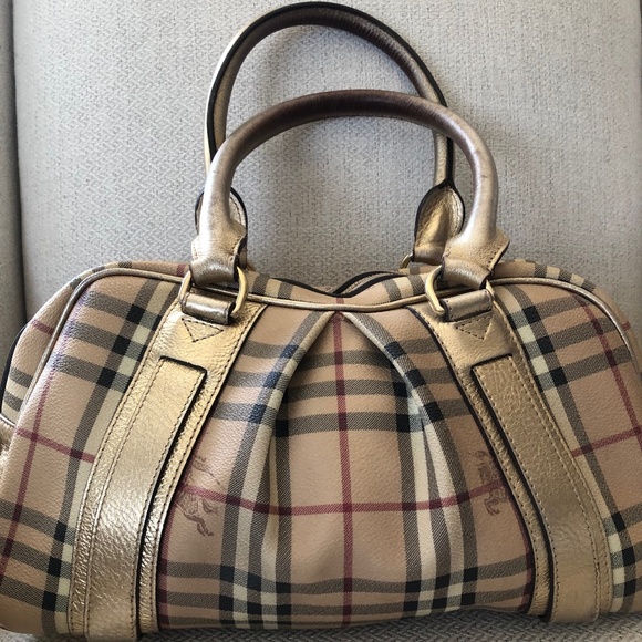 Burberry Ashbury Gold Check Satchel - Picture 1 of 11